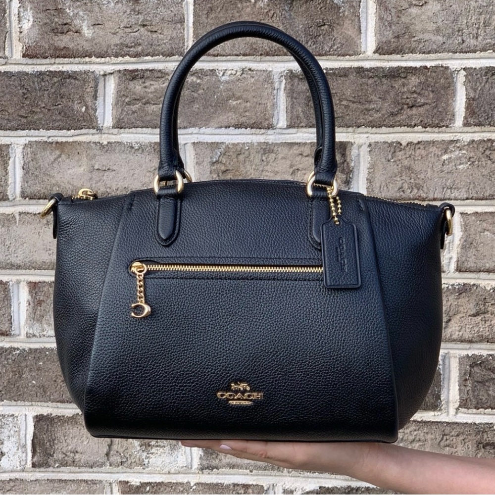Coach Elise Satchel in Black Pebble Leather